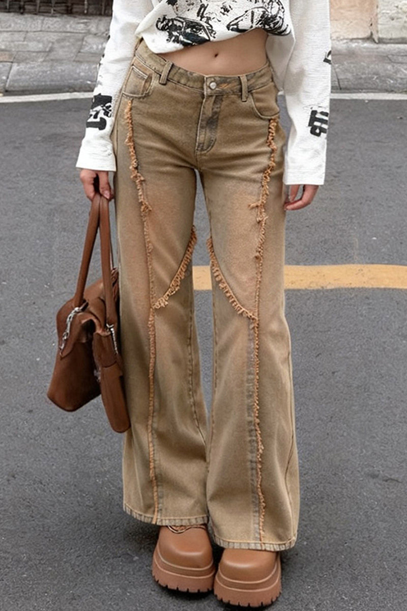 Distressed Straight Leg Denim Jeans