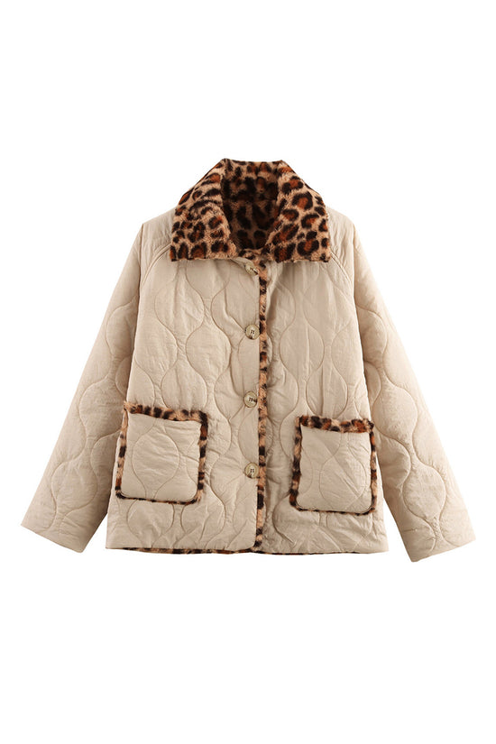 Quilted Leopard Trim Jacket