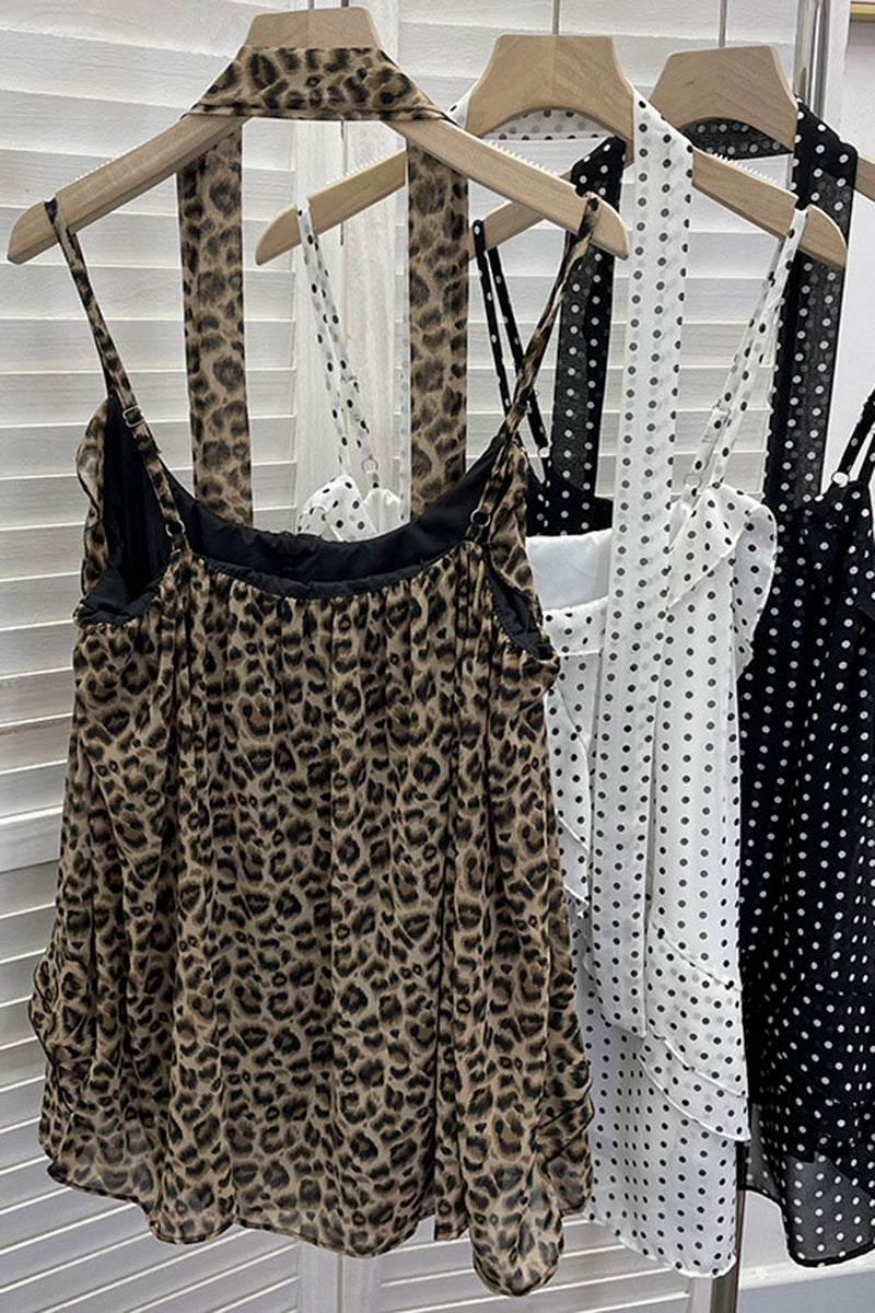 Leopard Ruffle Halter Tank Top