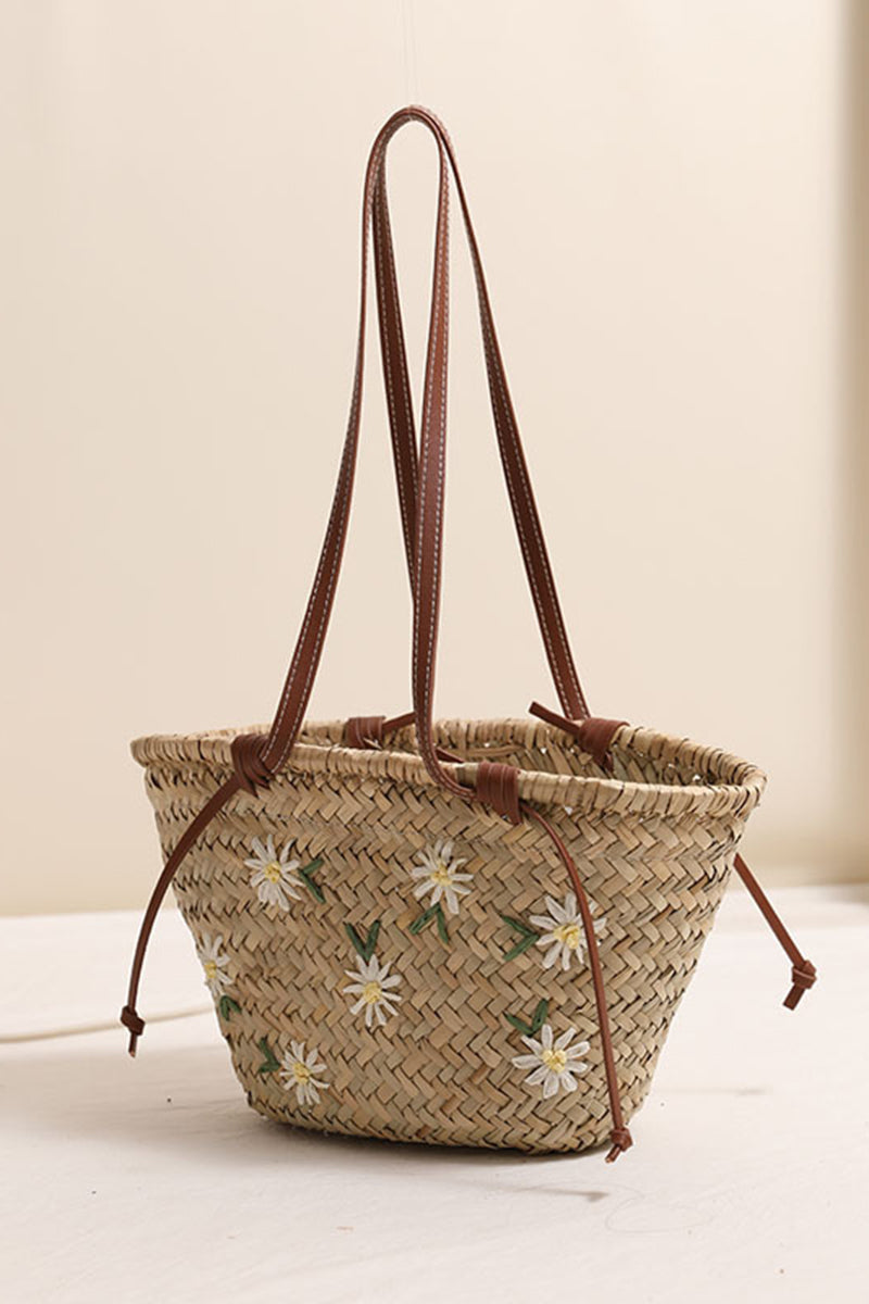 Floral Motif Woven Tote Bag