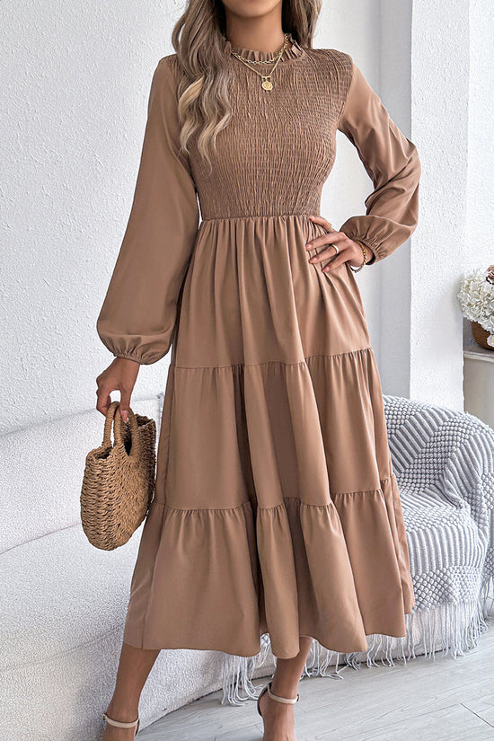 Long Sleeve Layered Casual Midi Dress