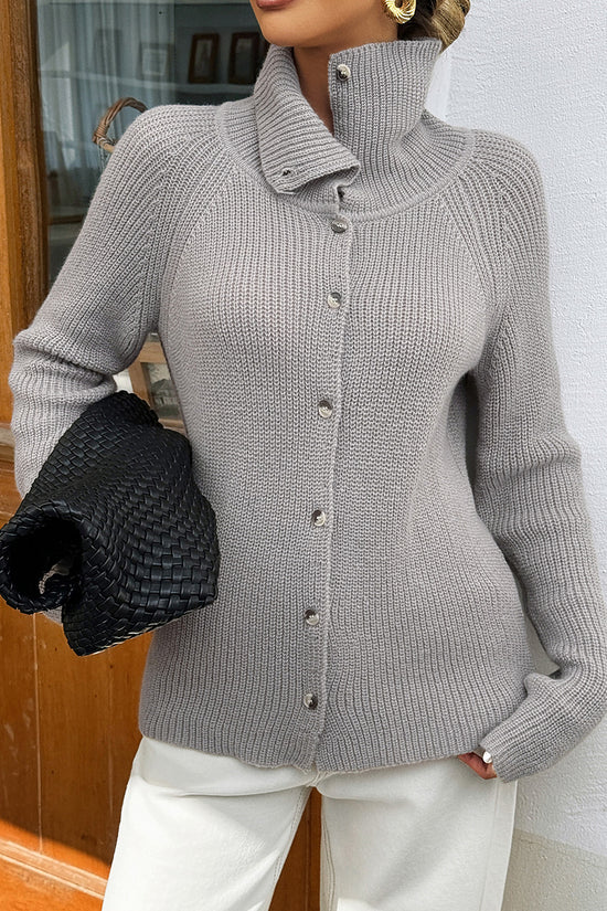 Chic High Collar Button-Up Cardigan