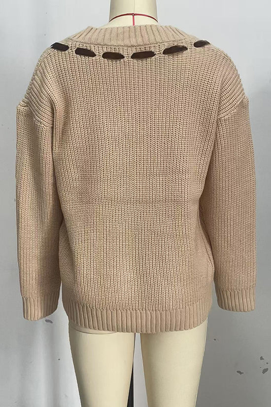 Ribbon Detailed V-Neck Sweater