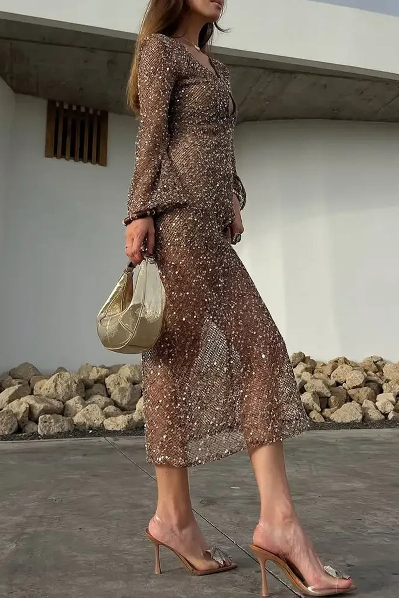 Glitter V-Neck Casual Sequin Dress