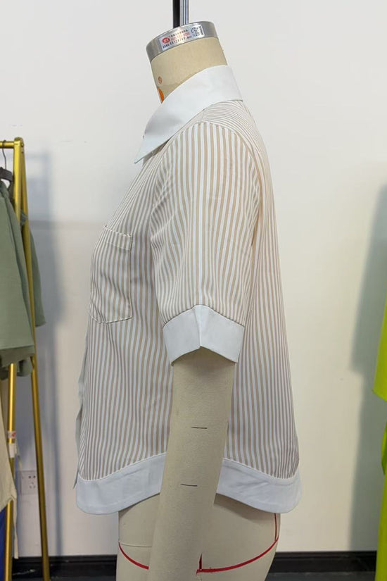 Striped Button-Up Short Sleeve Shirt