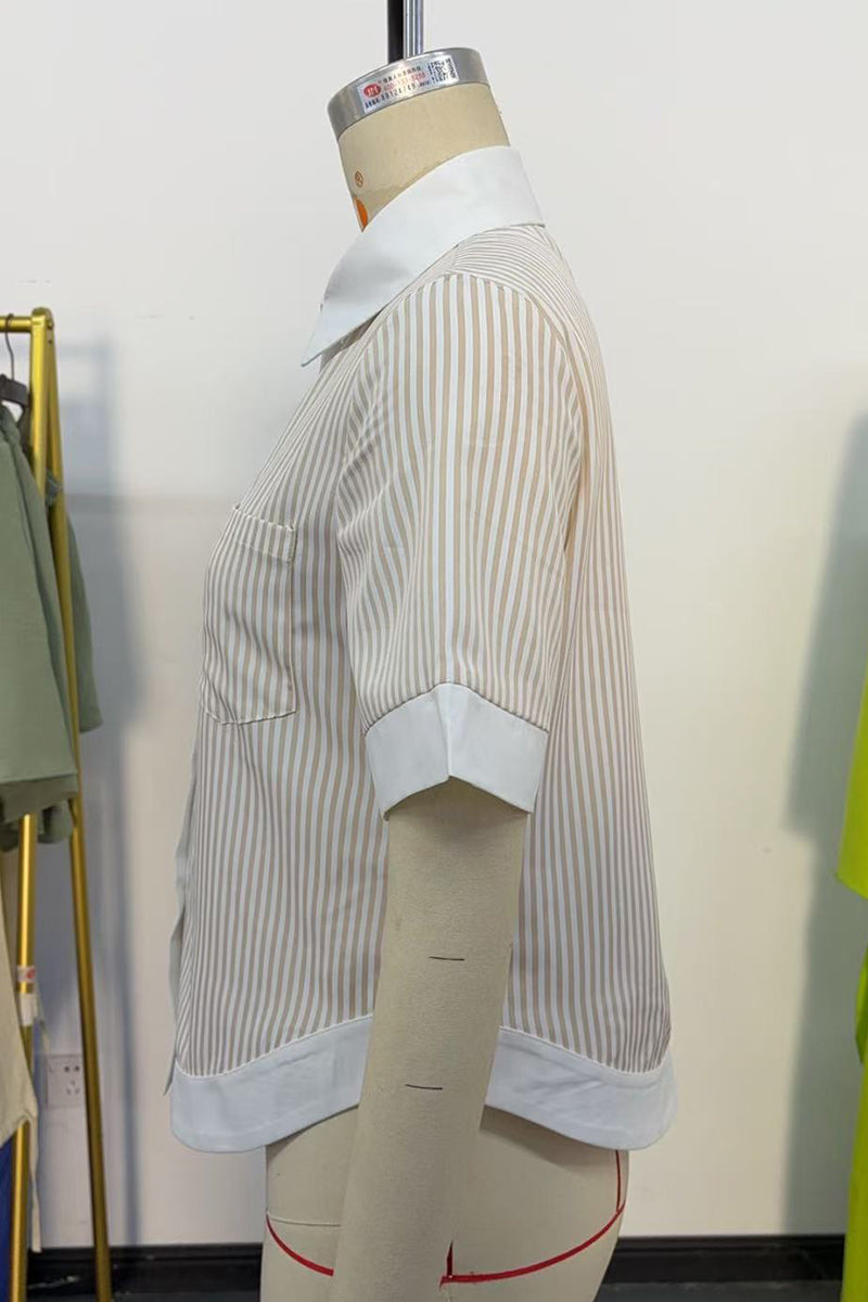 Striped Button-Up Short Sleeve Shirt