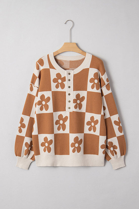 Retro Floral Checker Sweater