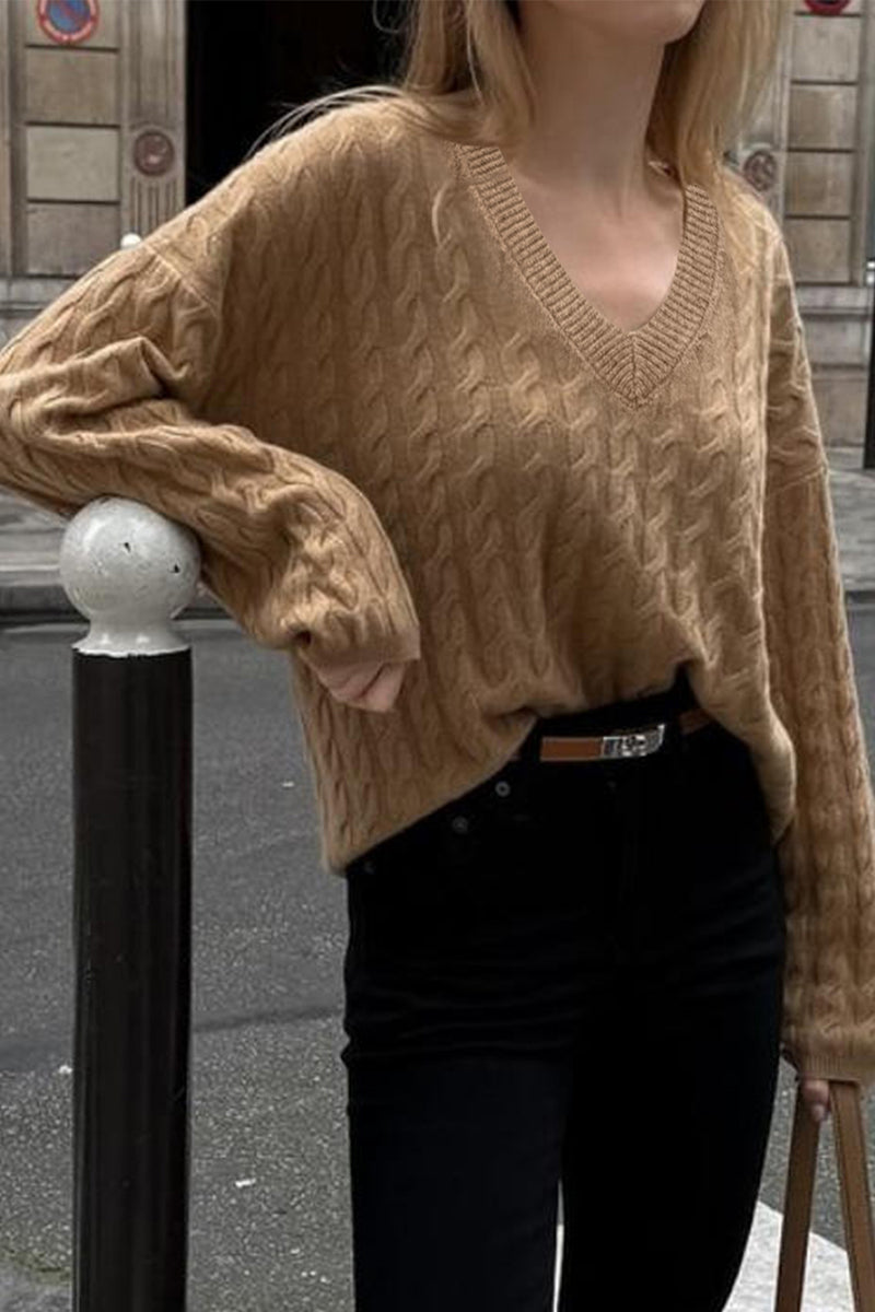 V-Neck Cable Knit Sweater