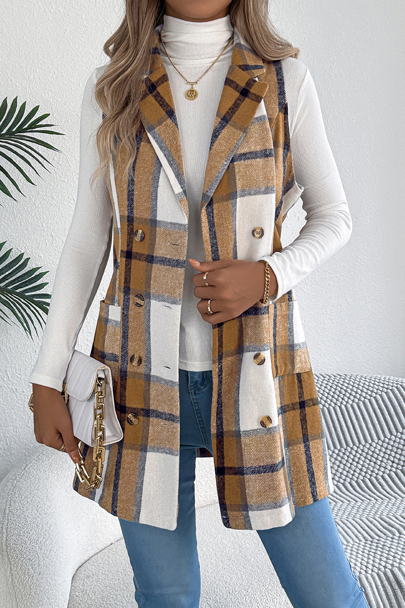 Plaid Double-Breasted Longline Vest