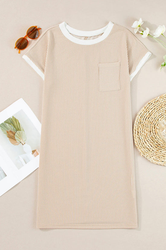 Rib Trim Striped T Shirt Dress
