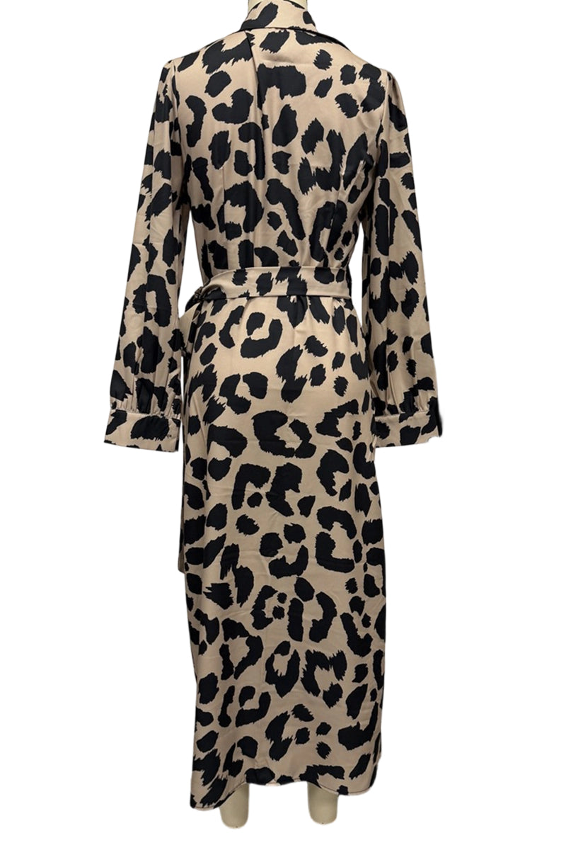 Animal Print Wrap Casual Dress