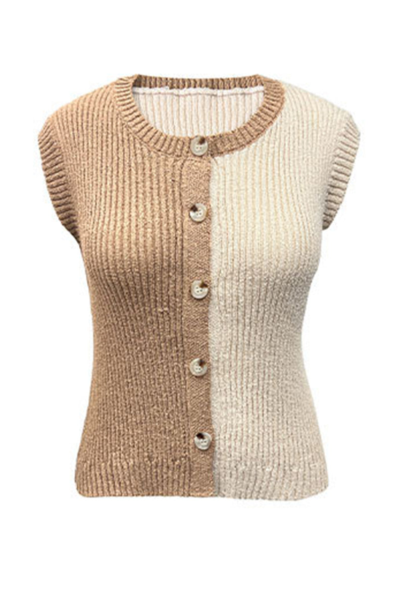 Two-Tone Button-Up Sweater Vest