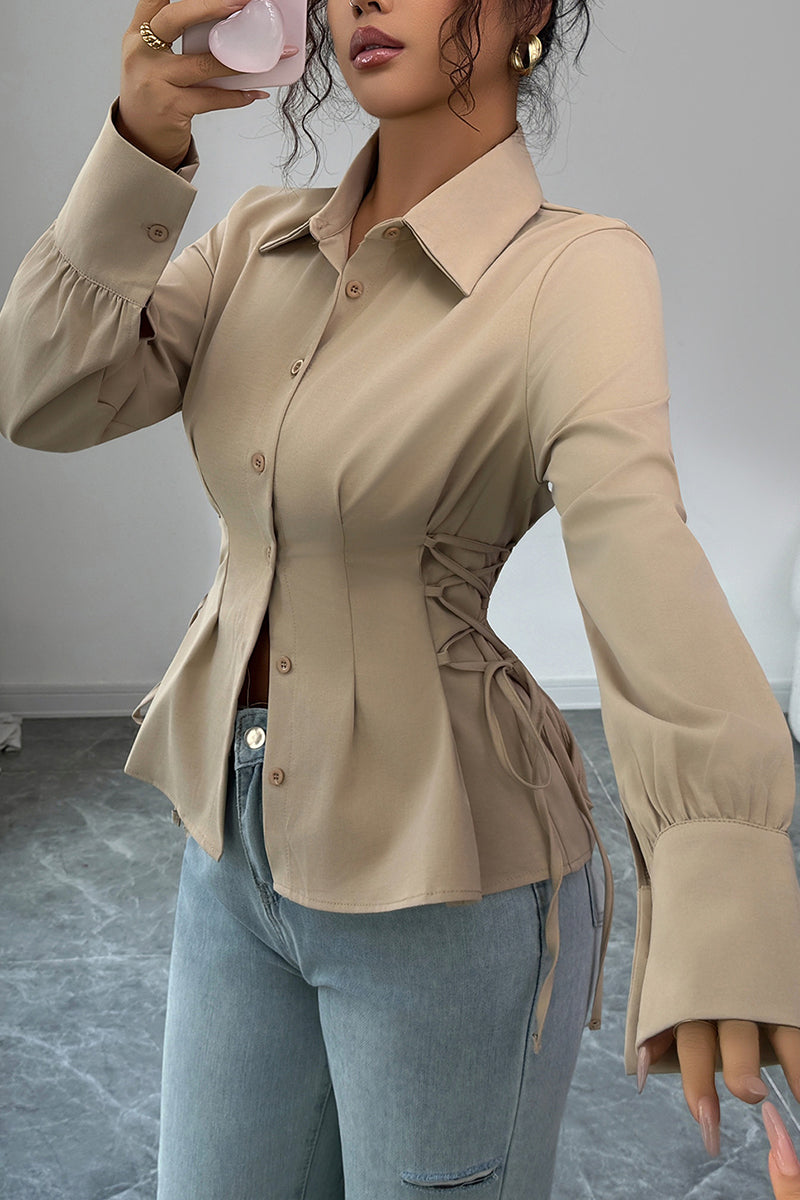 Tailored Long Sleeve Button-Up Blouse