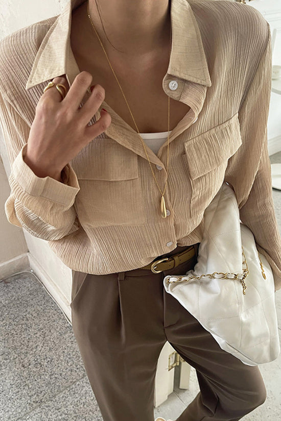 Elegant Pleated Button-Up Blouse