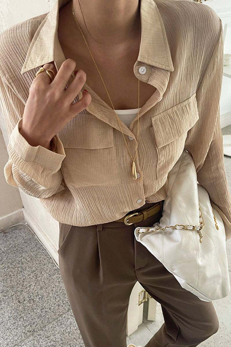 Elegant Pleated Button-Up Blouse
