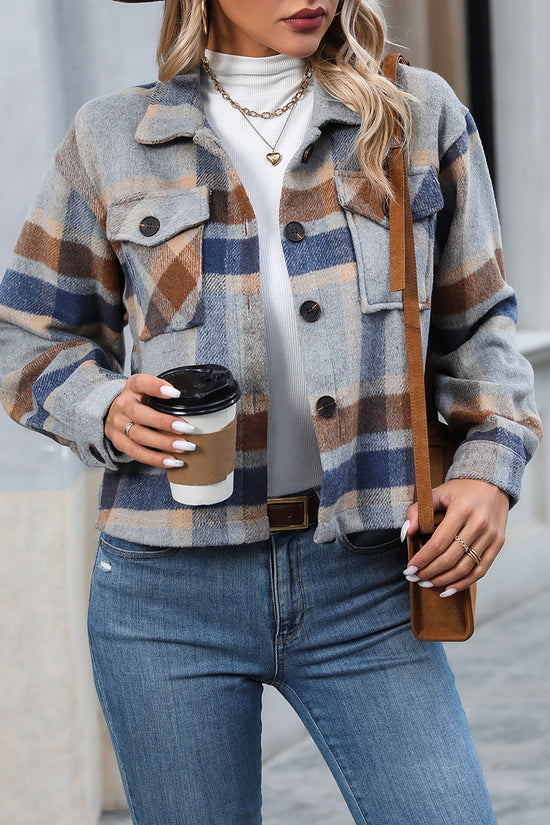 Checked Button-Up Casual Jacket