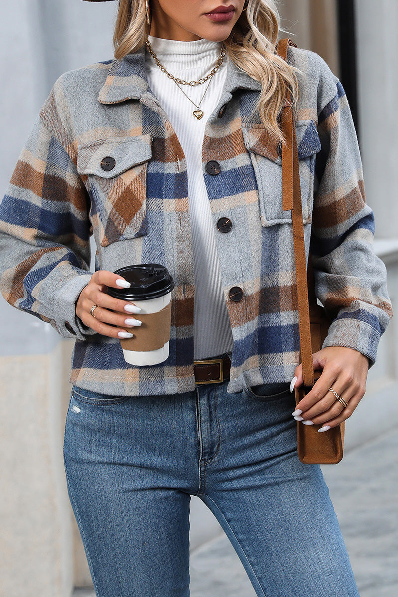 Checked Button-Up Casual Jacket