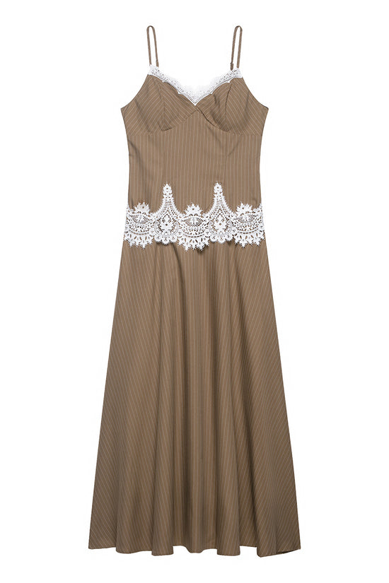 Striped Lace Sleeveless Casual Dress