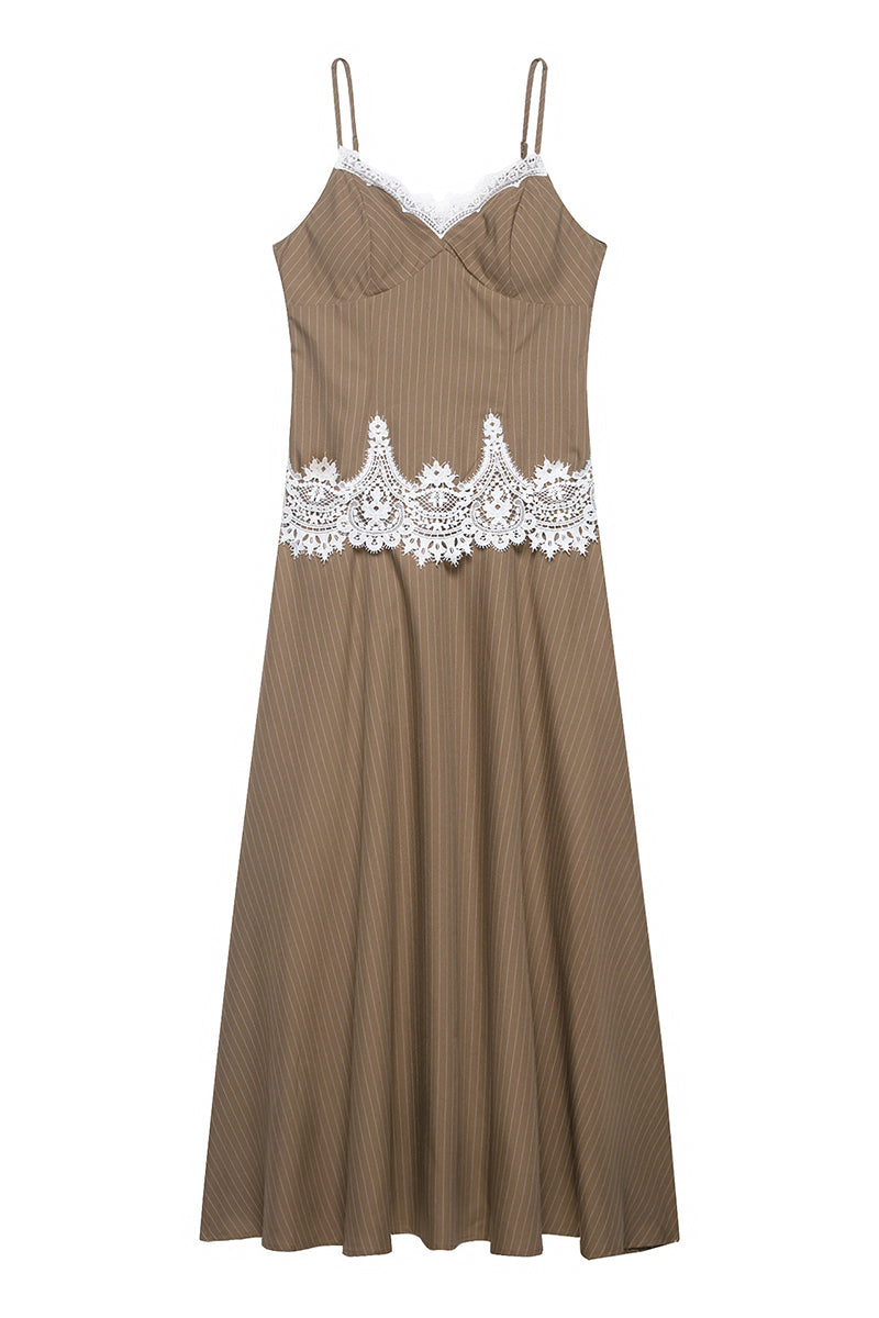 Striped Lace Sleeveless Casual Dress
