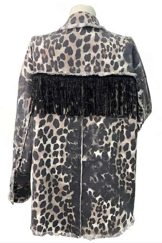 Leopard Fringe Denim Jacket