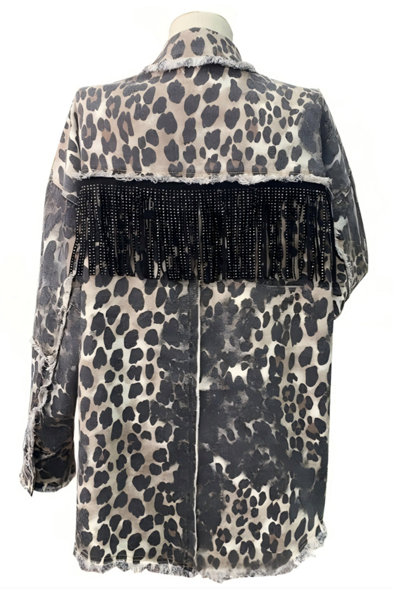 Leopard Fringe Denim Jacket