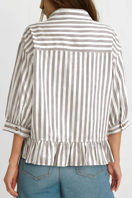 Striped Button-Up Peplum Blouse