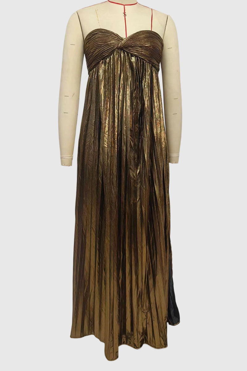 Strapless Metallic Slit Dress