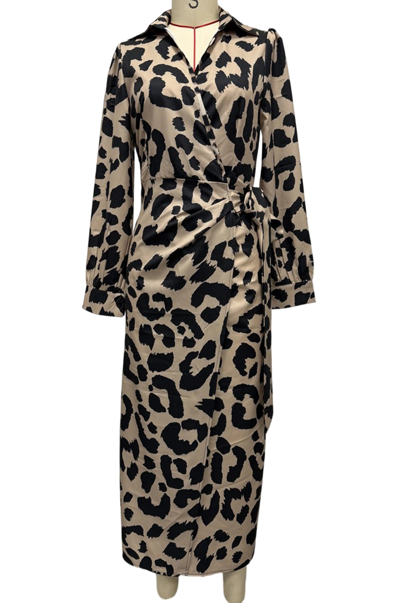 Animal Print Wrap Casual Dress