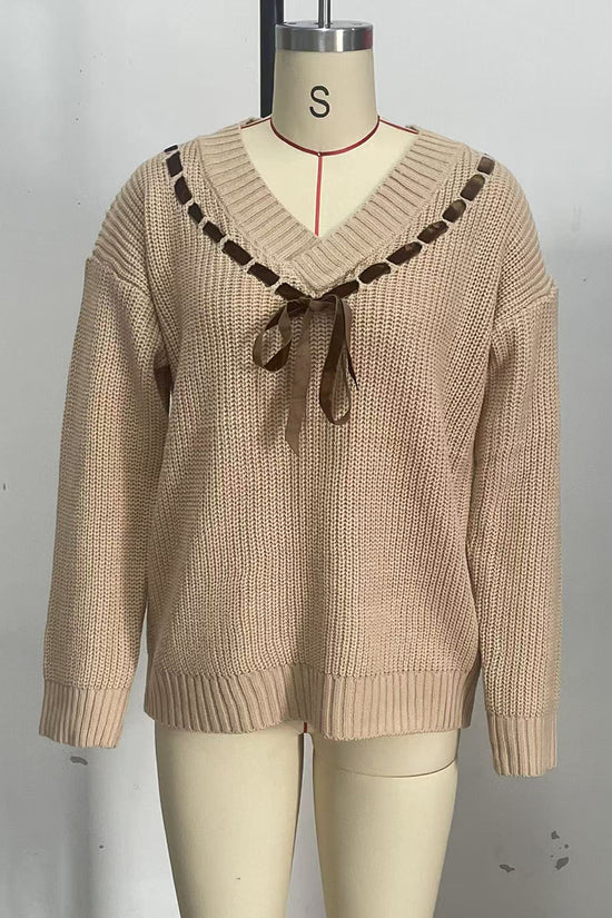 Ribbon Detailed V-Neck Sweater