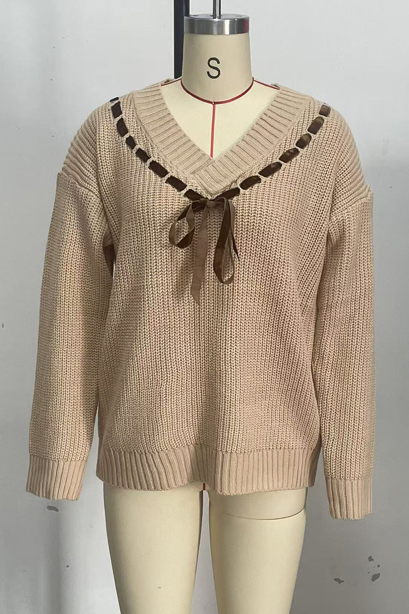 Ribbon Detailed V-Neck Sweater