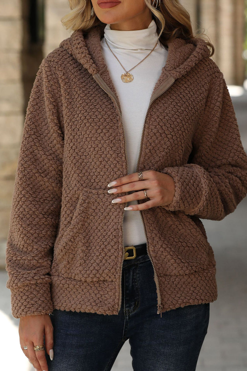 Cozy Hooded Zip-Up Textured Jacket