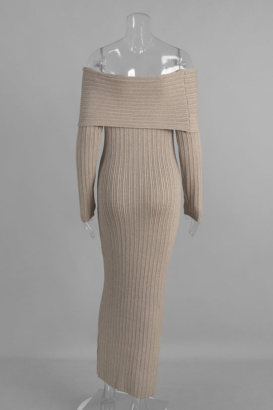 Off-Shoulder Ribbed Knit Maxi Dress