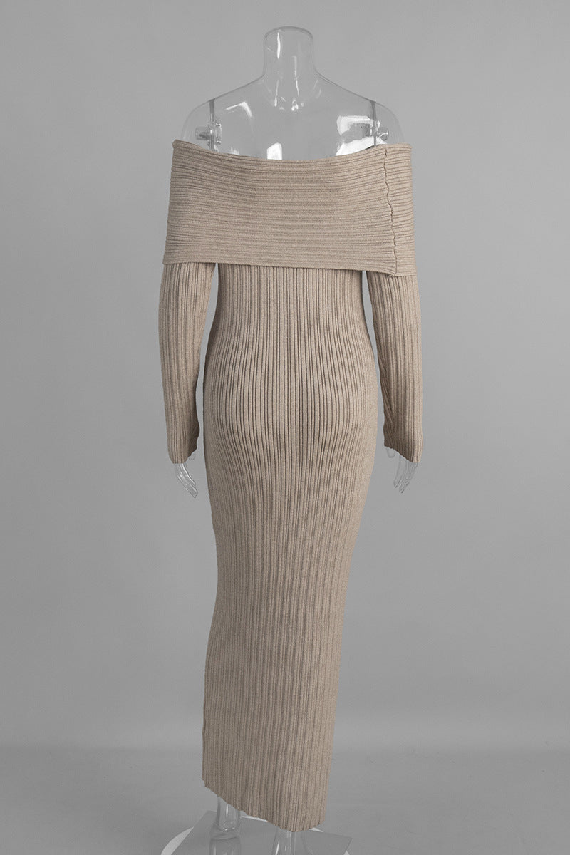 Off-Shoulder Ribbed Knit Maxi Dress