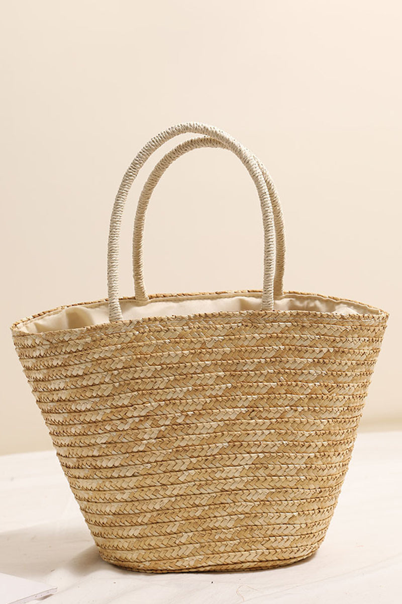 Straw Beach Tote with Palm Pattern
