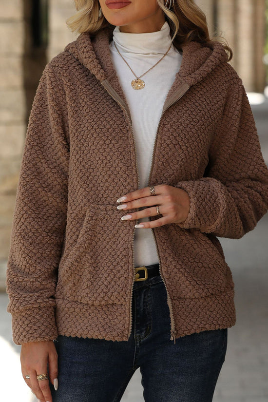 Cozy Hooded Zip-Up Textured Jacket