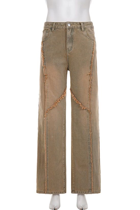 Distressed Straight Leg Denim Jeans