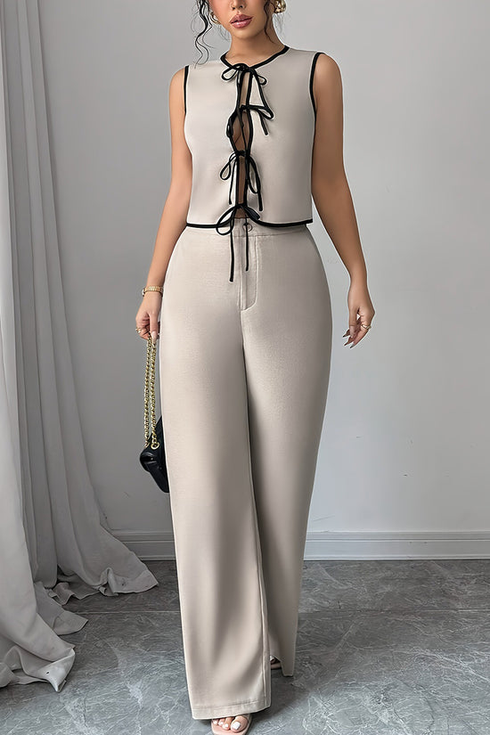 Tie-Front Sleeveless Pants Set