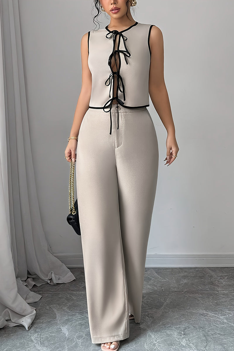 Tie-Front Sleeveless Pants Set