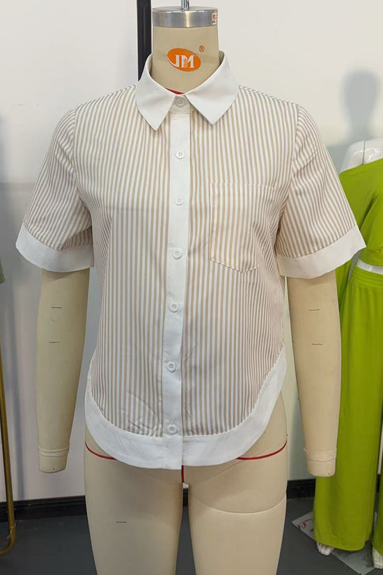 Striped Button-Up Short Sleeve Shirt
