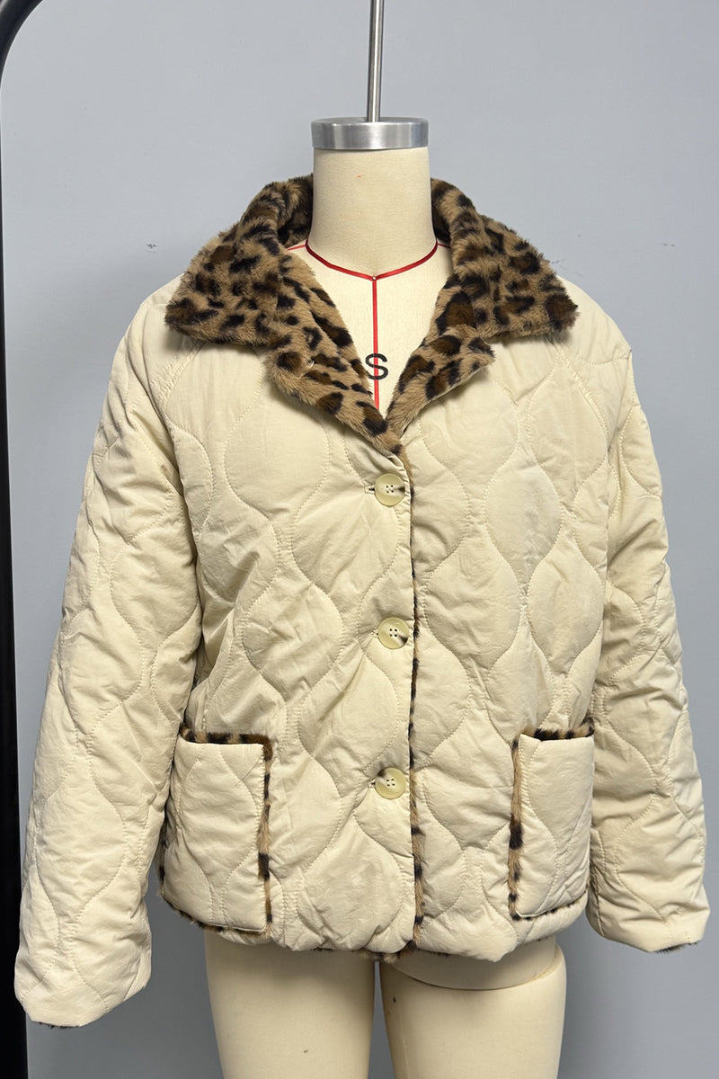 Quilted Leopard Trim Jacket