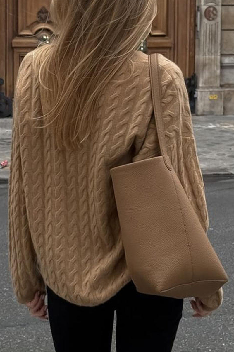 V-Neck Cable Knit Sweater