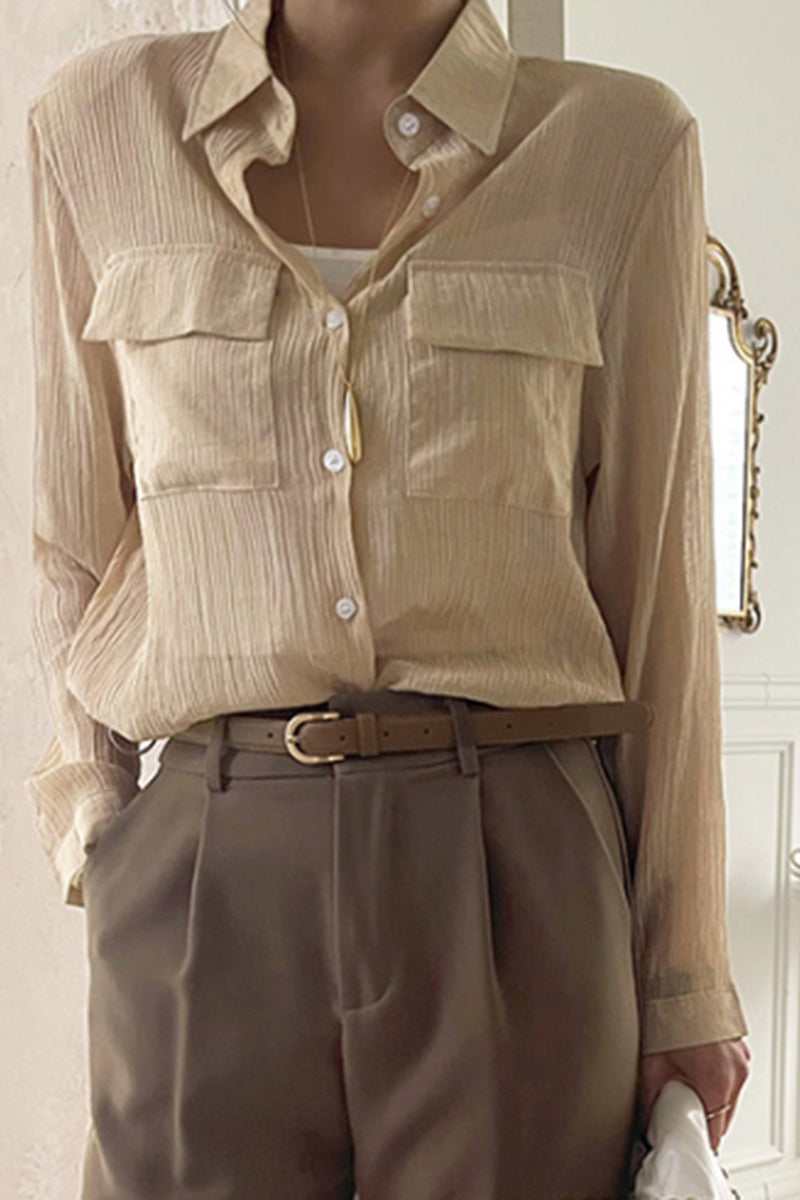 Elegant Pleated Button-Up Blouse