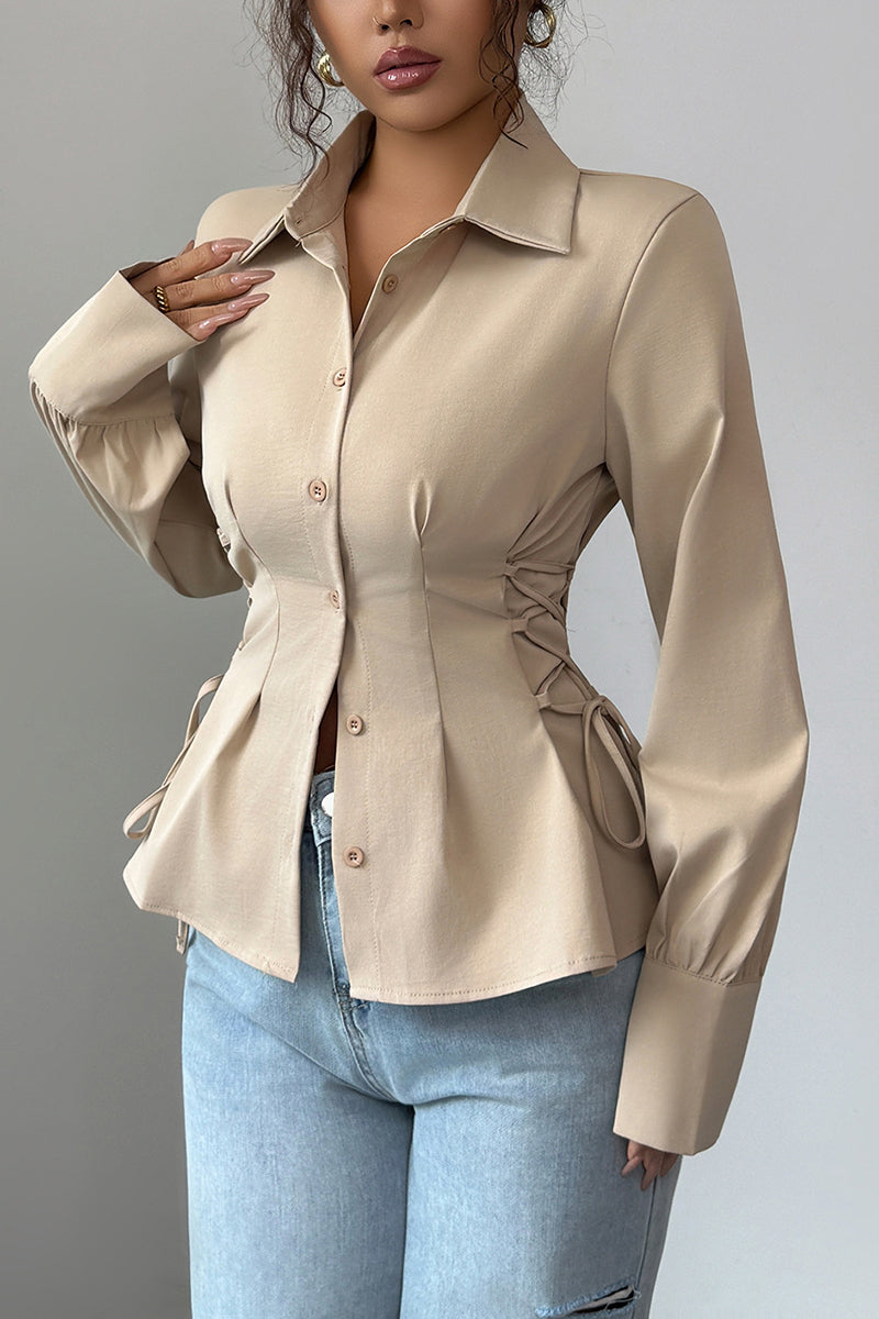 Tailored Long Sleeve Button-Up Blouse