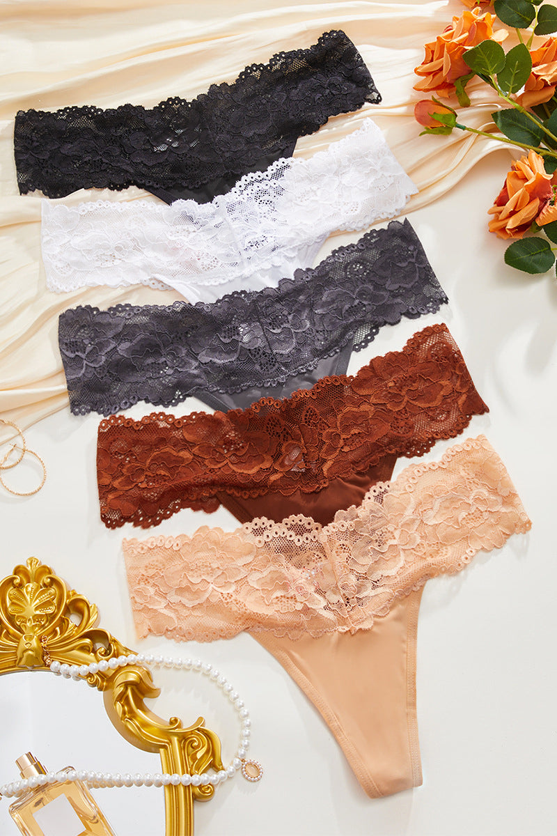 Elegant Lace Trim Thong