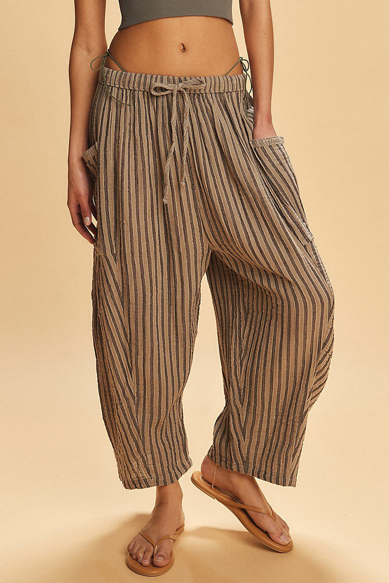 Relaxed Fit Striped Drawstring Pants