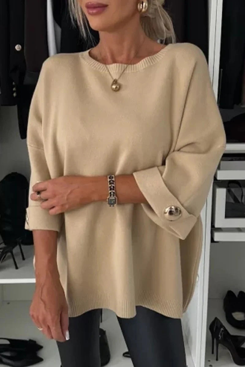 Oversized Sleeve Button Detail Pullover