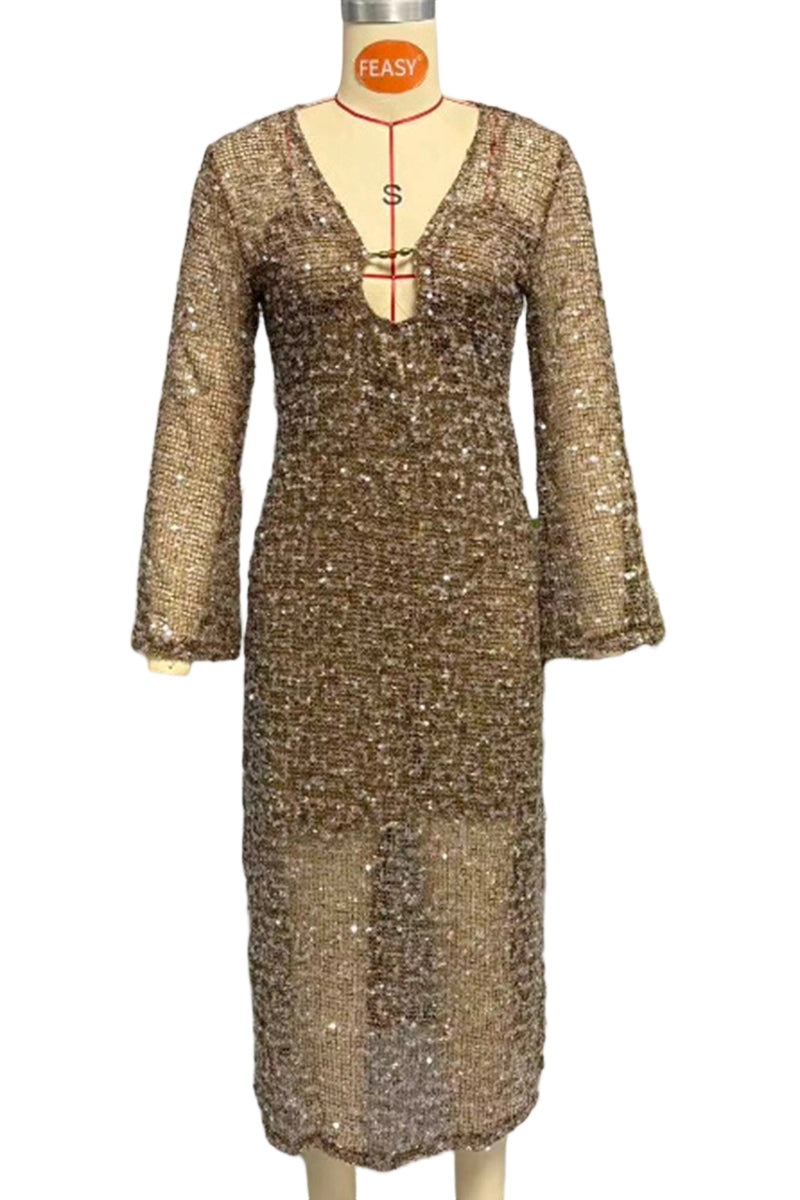 Glitter V-Neck Casual Sequin Dress