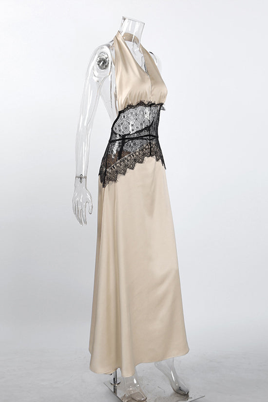 Halter Lace Contrast Casual Dress