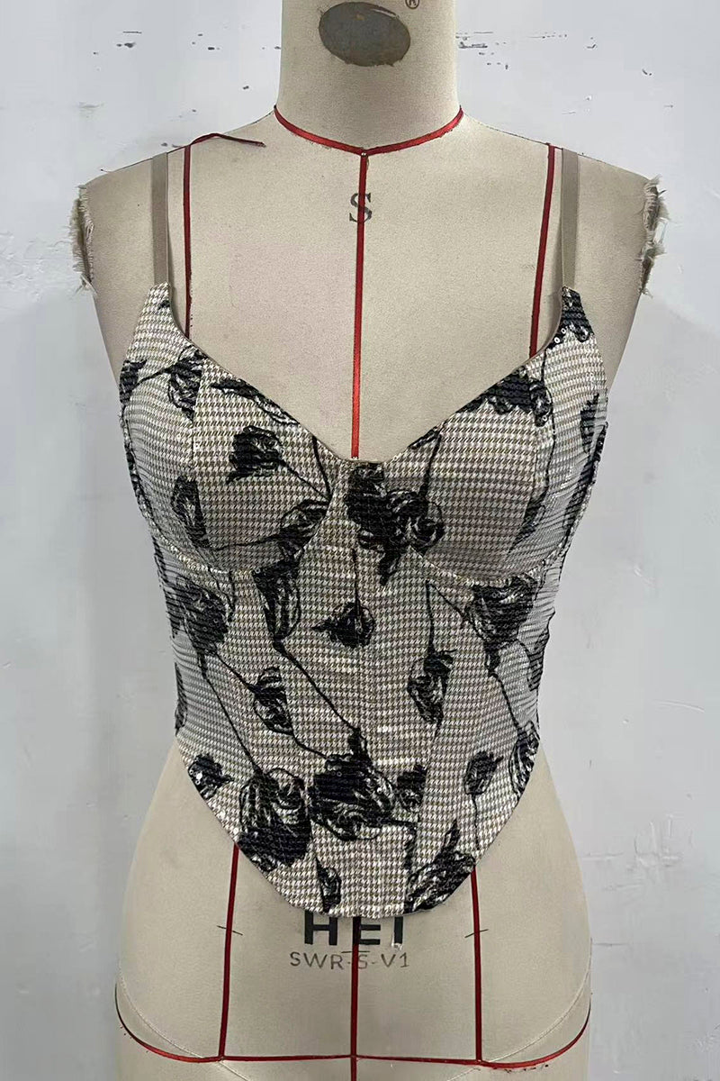Floral Print Sleeveless Corset Top