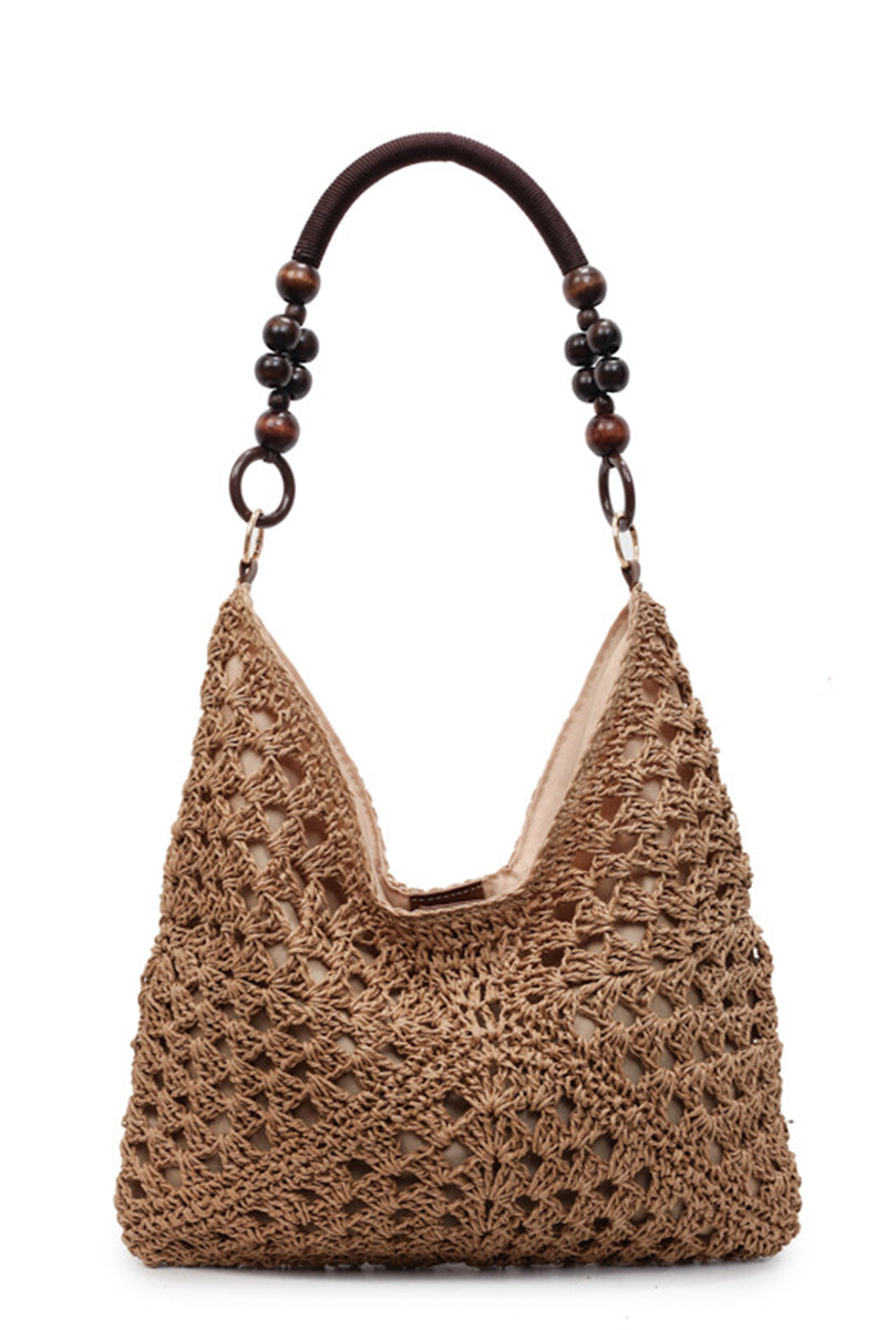 Crochet Patterned Handbag with Beaded Handle